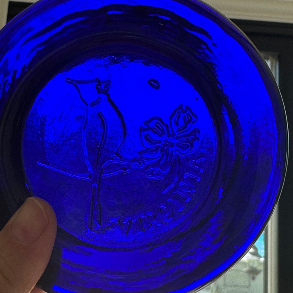 Vintage Embossed Cobalt Blue Glass Virginia Souvenir Plate Cardinal Dogwood